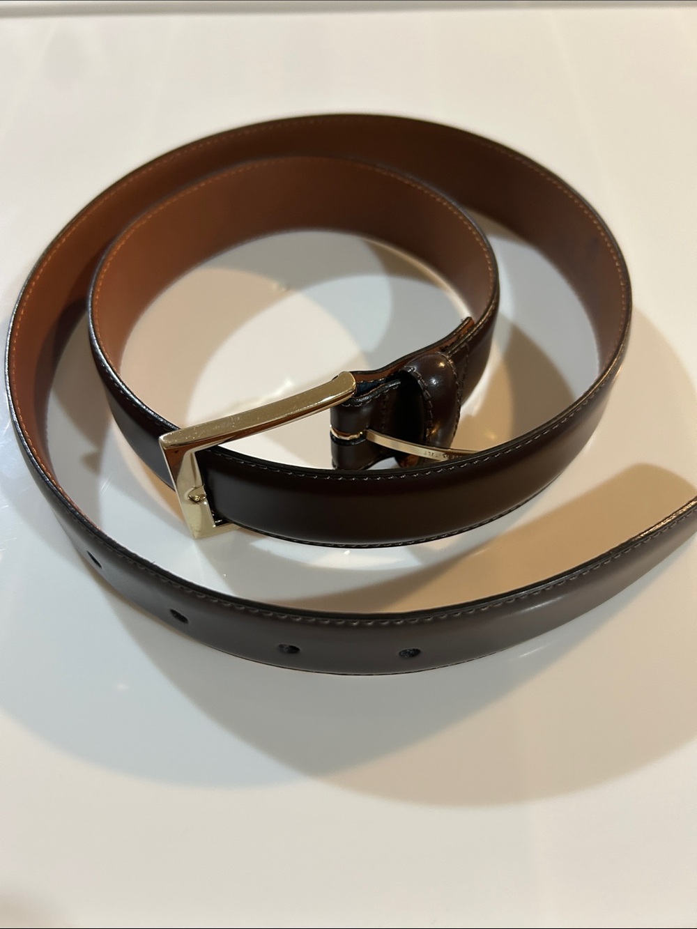 Brooks Brothers Classic Men's Brown Leather Belt with Gold Buckle